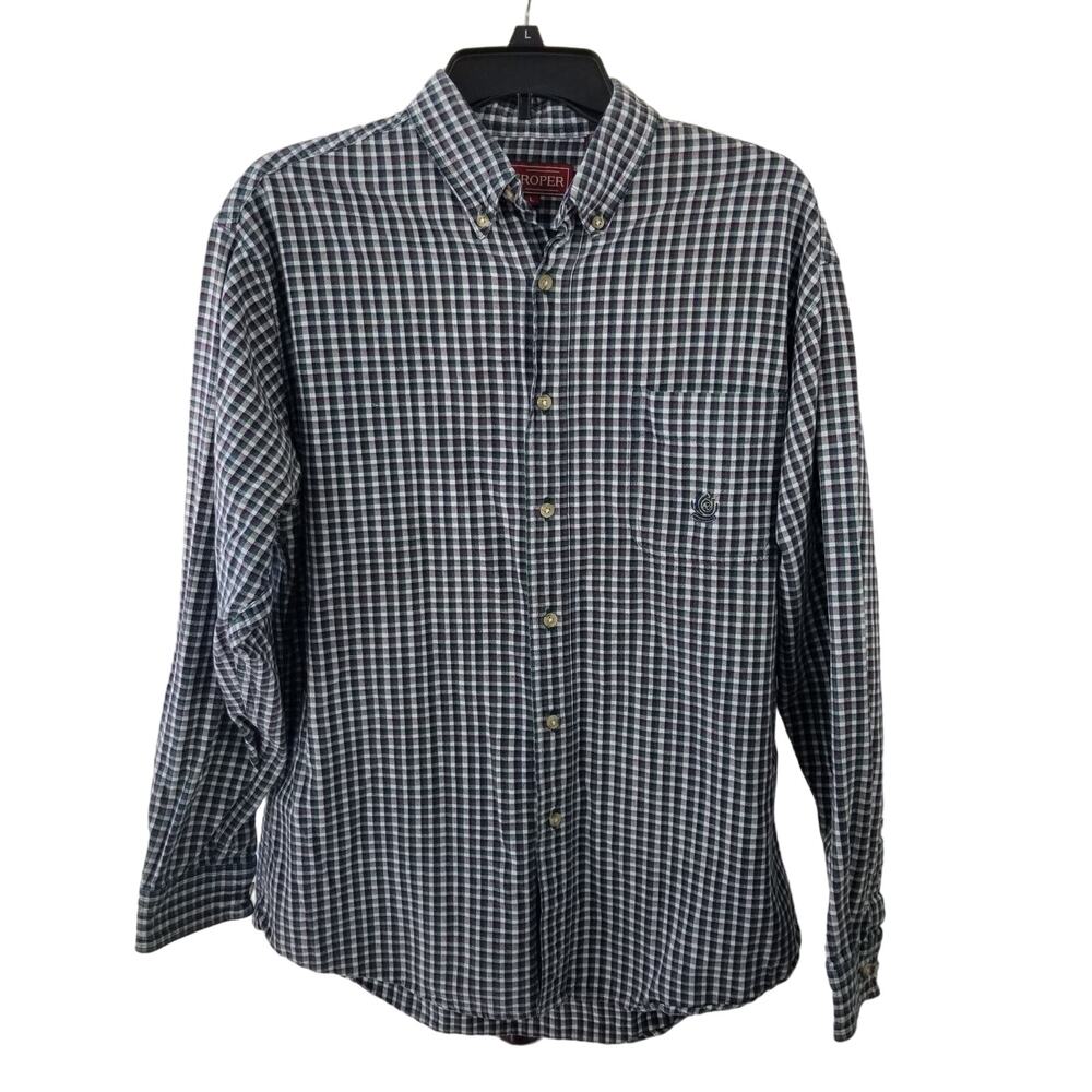 Roper Black White  Men's Button Down Flannel Vintage Shirt Size Large